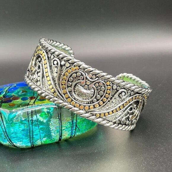 Two Tone Cuff Bracelet Silver and Gold Tones #1347 - Picture 1 of 8